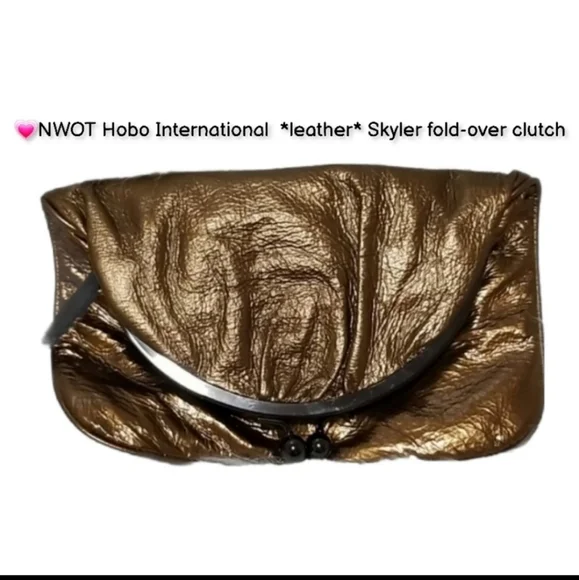 Hobo International Skyler bronze metallic leather fold-over kiss closure clutch - Picture 2 of 16